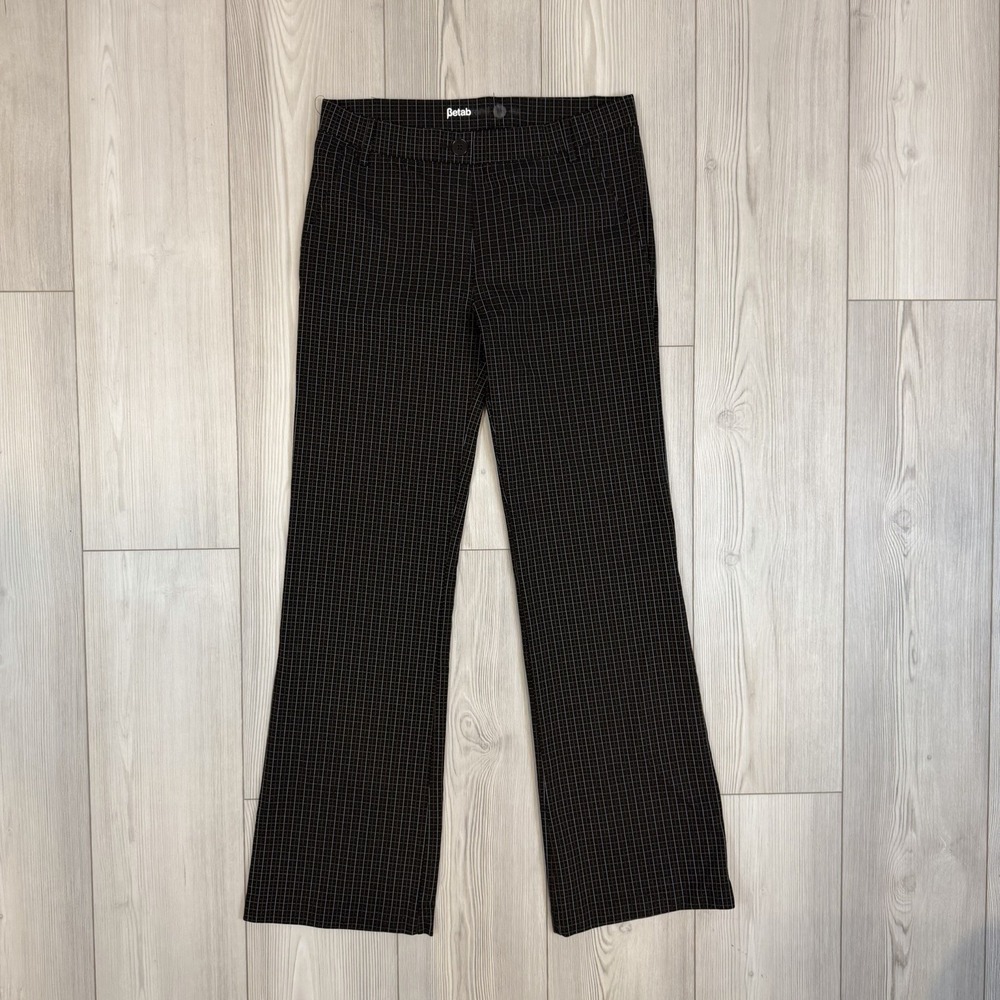 Betabrand Medium Black Plaid Windowpane Stretch‎ Pants Boot Cut Pull On W0104